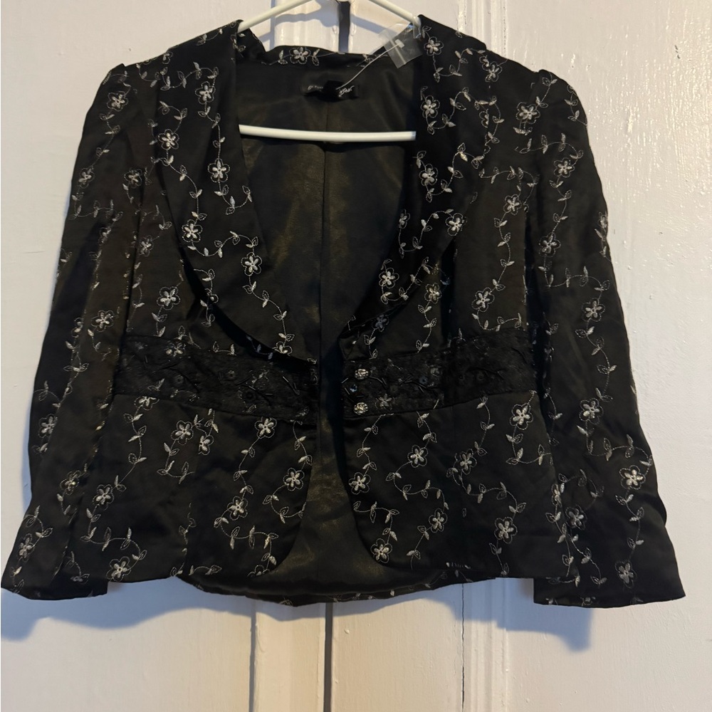 Betsey Johnson Black Floral Silk embroidered Beaded Jacket